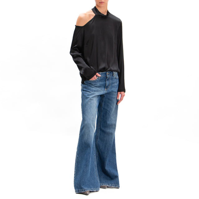 Tensione in-Blusa cut out collo montato in satin - nero