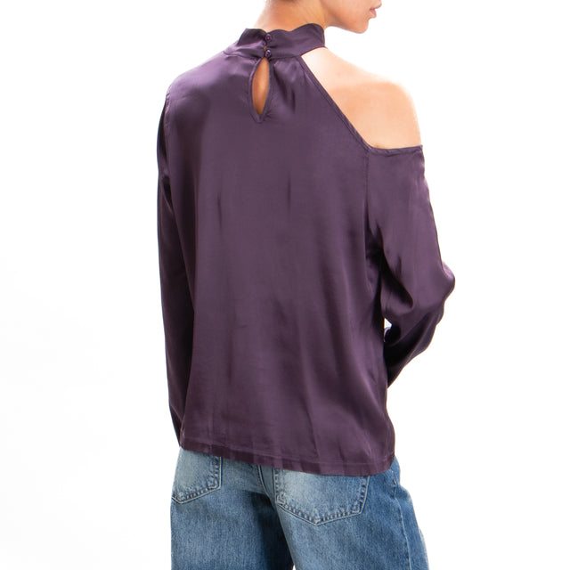 Tensione in-Blusa cut out collo montato in satin - prugna