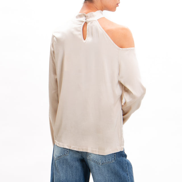 Tensione in-Blusa cut out collo montato in satin - sand