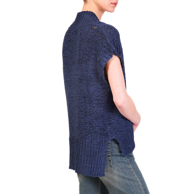 Tensione in-Gilet scollo v traforato - blu