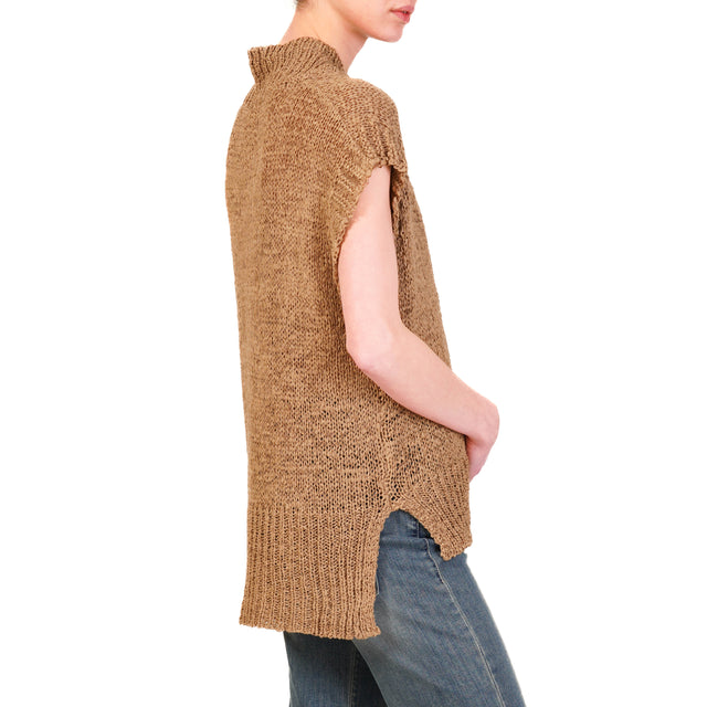 Tensione in-Gilet scollo v traforato - caramel