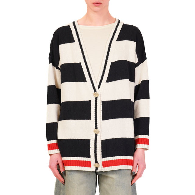 Tensione in-Cardigan righe bottoni dorati - ecru'/blu/rosso