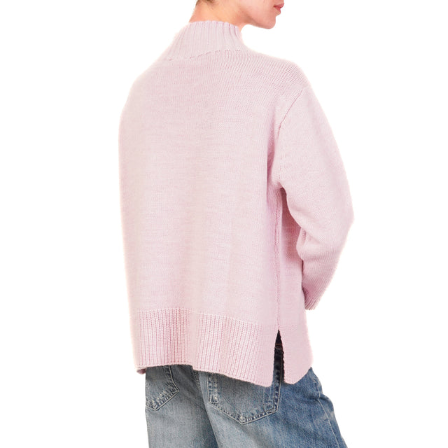 Tensione in-Maglia collo montato misto alpaca - rosa