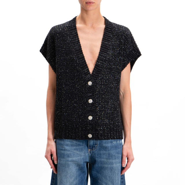 Tension in-Gilet jewel buttons mixed alpaca - black