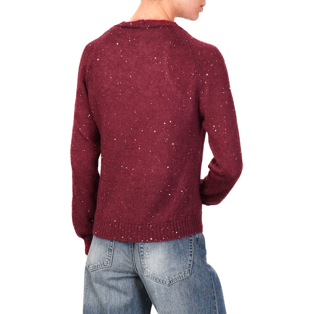 Tensione in-Cardigan mohair con micro paillettes - vino