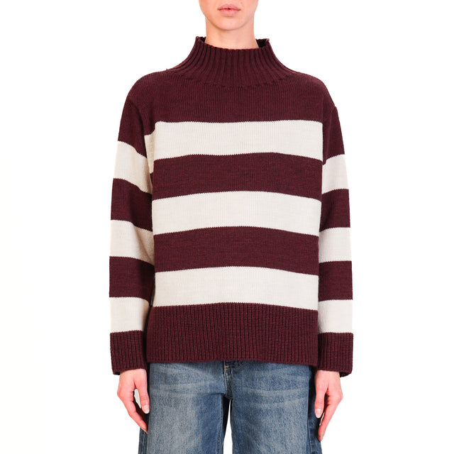 Tensione in-Maglia a righe misto alpaca - bordeaux/ecru'