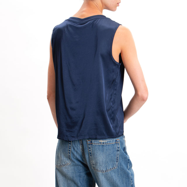 Tensione in-Top girocollo in satin elasticizzato - blu