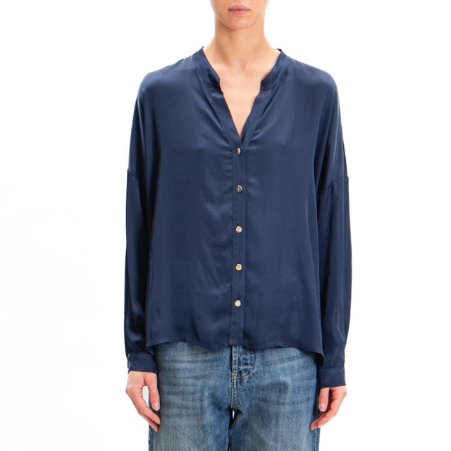 Tensione in-Camicia collo coreana bottoni dorati - blu