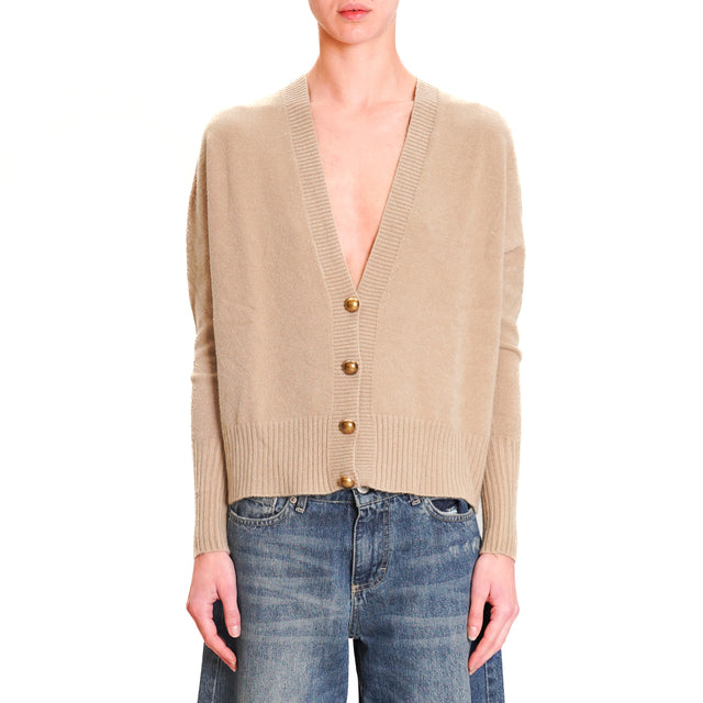 In-Cardigan tension ribbed edges - sand