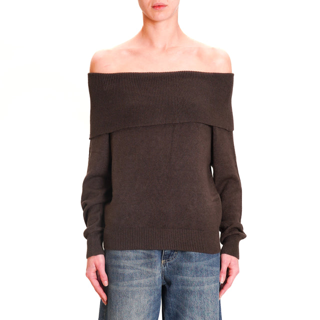 Tension in-Shiffer neck sweater - dark brown