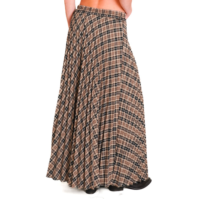 Tension in-Pleated pattern skirt with elastic waist - beige/black