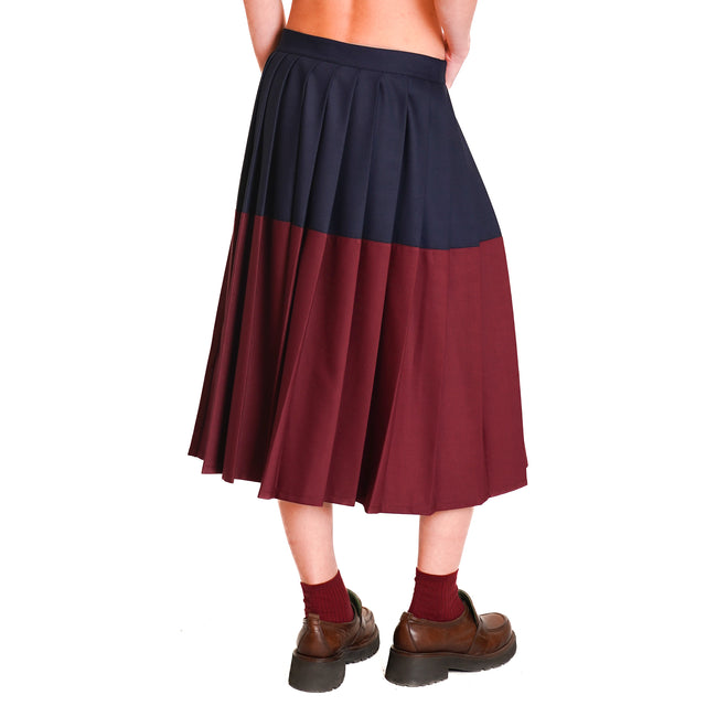 Tension in-Two-tone pleated skirt - blue/burgundy