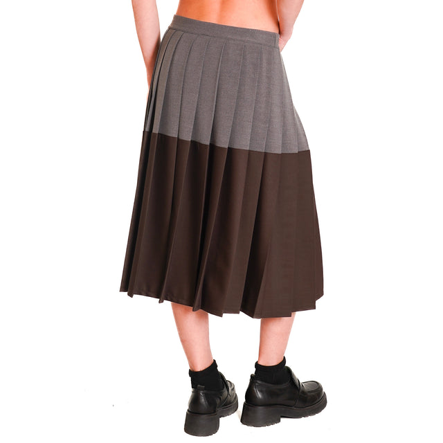 Tension in-Two-tone pleated skirt - anthracite/dark brown