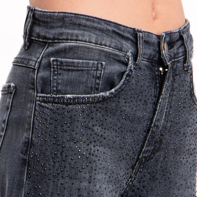 Tensione in-Jeans wide leg con strass - nero