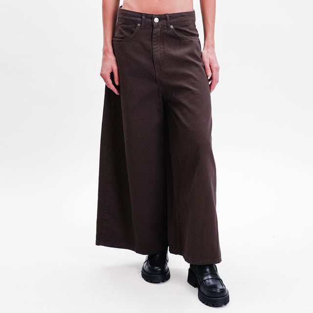 Tensione in- Pantalone wide leg in cotone drill - moro