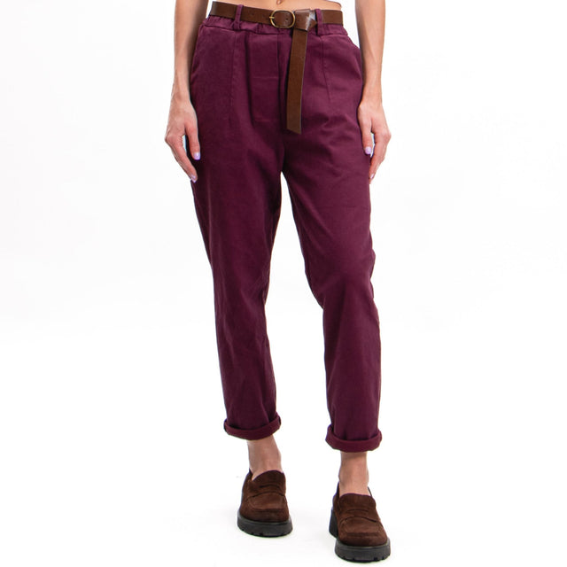 Tensione in-Pantalone elastico in vita con cintura - Bordeaux