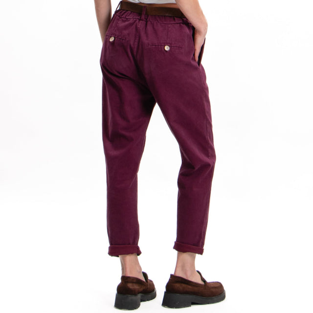 Tensione in-Pantalone elastico in vita con cintura - Bordeaux