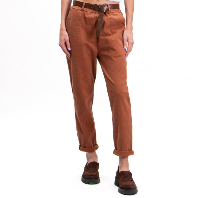 Tension in-Pant Elastic Waist with Belt - Brick