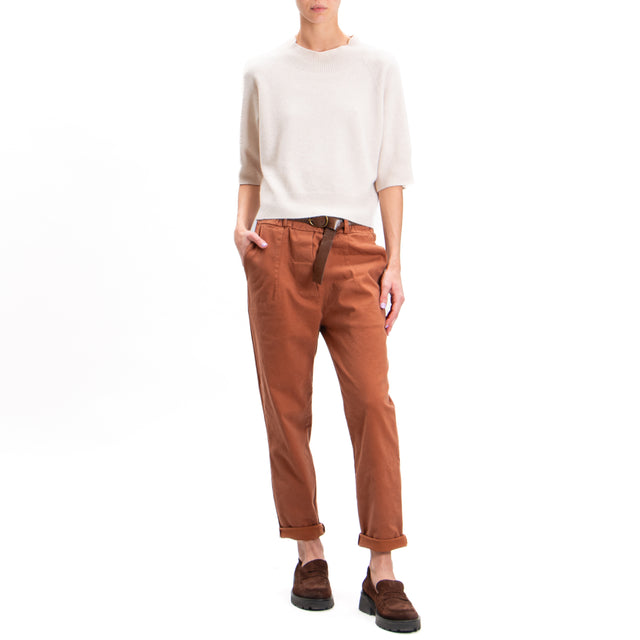 Tension in-Pant Elastic Waist with Belt - Brick