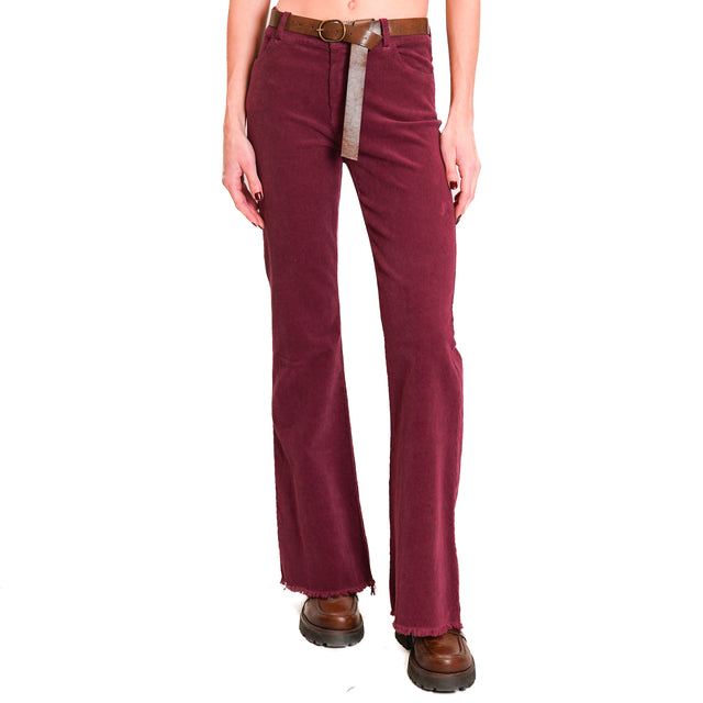 Tension in-Pantalone velvet 1000 stripes flared - Bordeaux