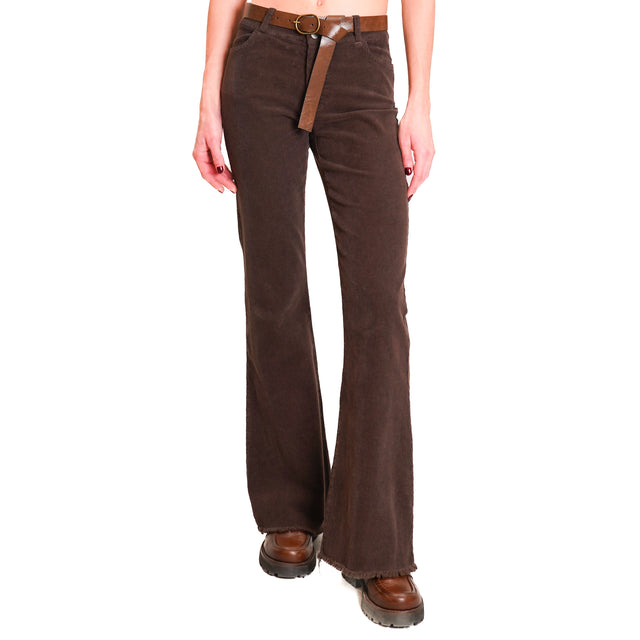 Tension in-Pantalone velvet 1000 stripes flared - dark brown