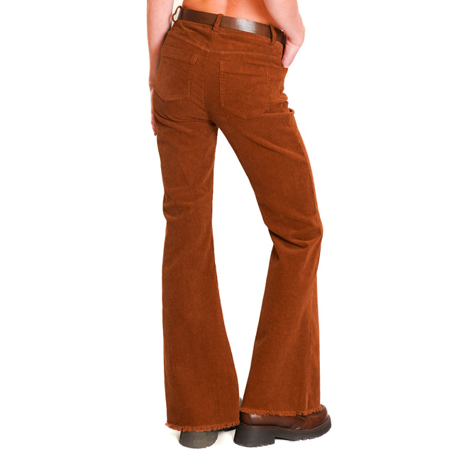 Tension in-Pantalone velvet 1000 stripes flared - tobacco