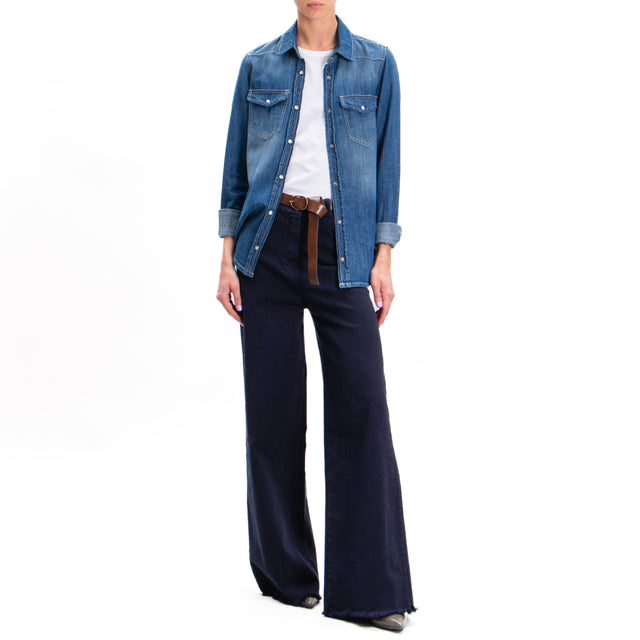 Tension in-Fringed Palazzo Pants - Blue