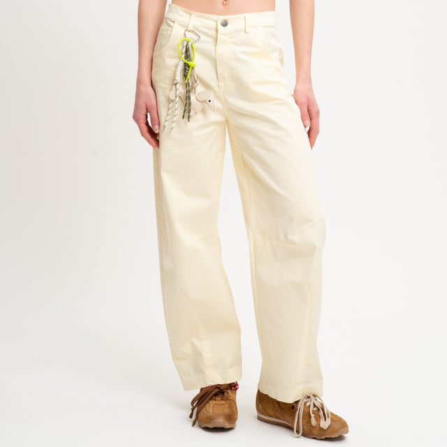 Tensione in-Pantalone barrel cotone elasticizzato con charms - giallo