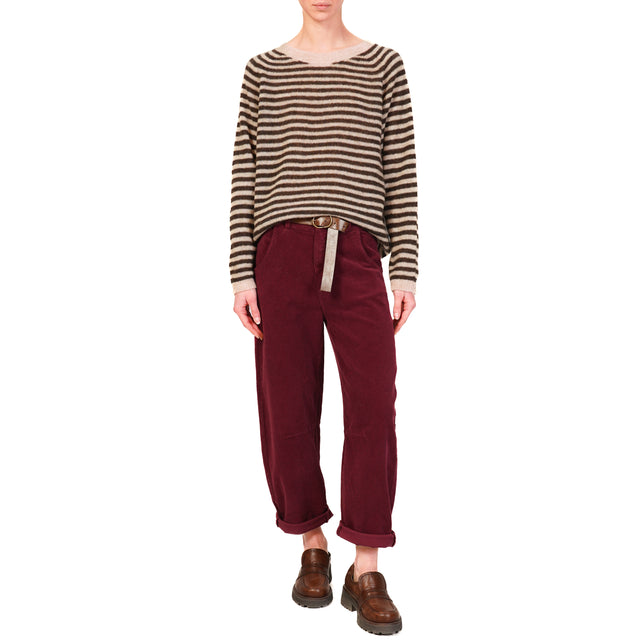 Tension in-Pantalone baggy velvet stretch - Bordeaux