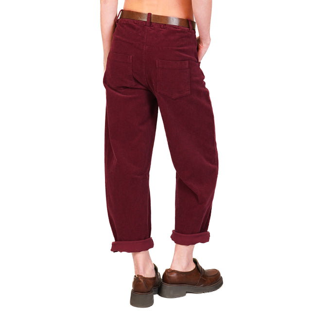 Tensione in-Pantalone baggy velluto millerighe elasticizzato - Bordeaux