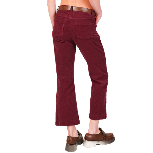 Tensione in-Pantalone cropped velluto 1000 righe - bordeaux