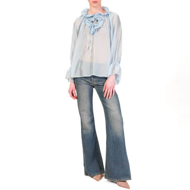 Tensione in-Blusa mussola con rouches - celeste