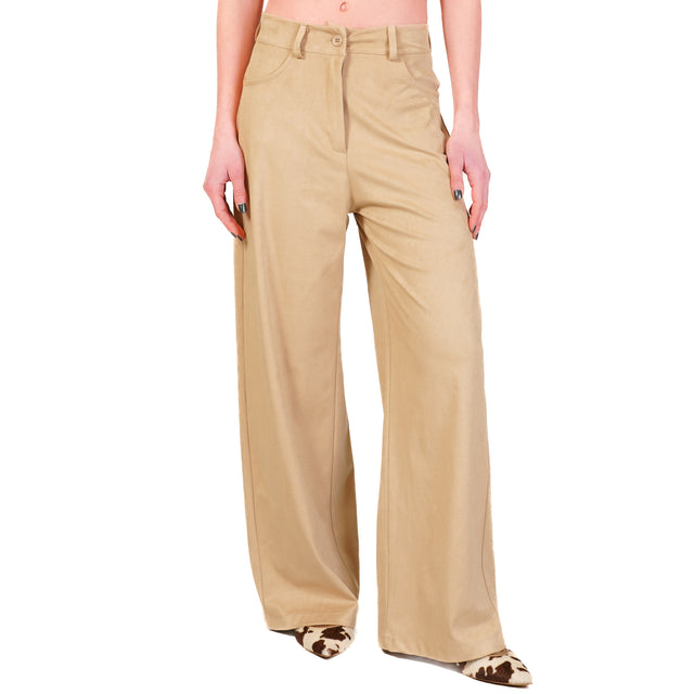 Tensione in-Pantalone GIUSI wide leg effetto suede - sand