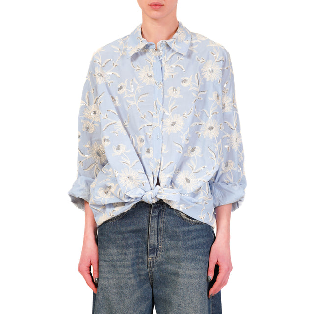 Tensione in-Camicia ricami con paillettes - cielo/burro