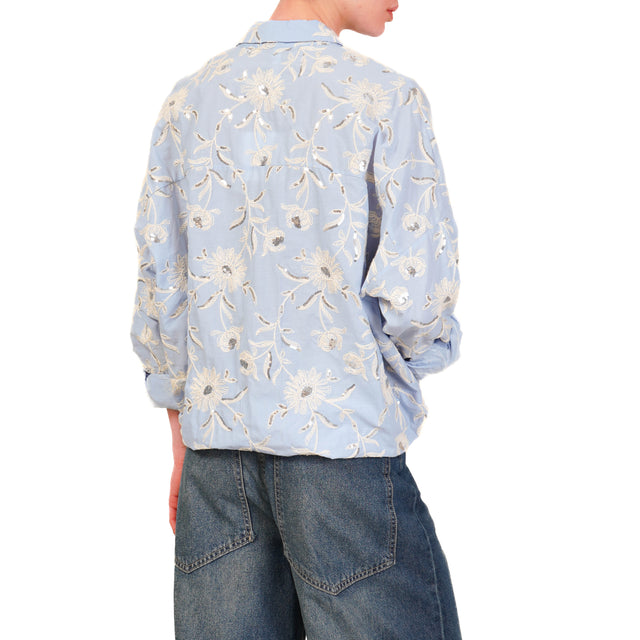 Tensione in-Camicia ricami con paillettes - cielo/burro