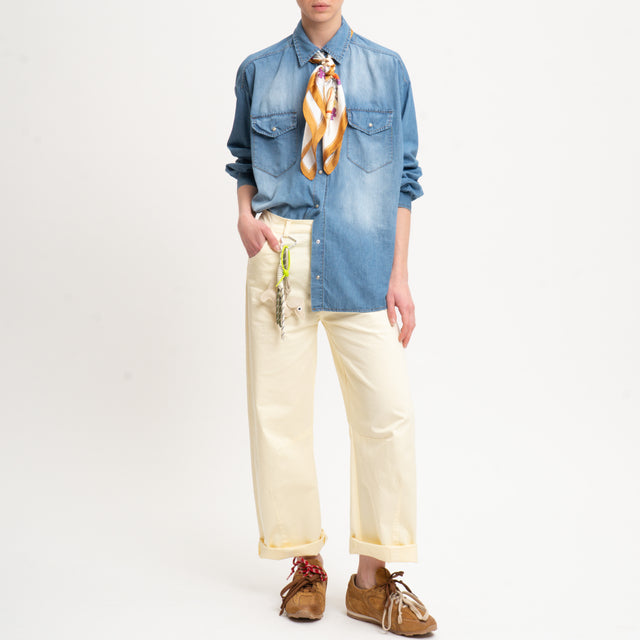 Tensione in-Camicia jeans con foulard - denim/latte/verde