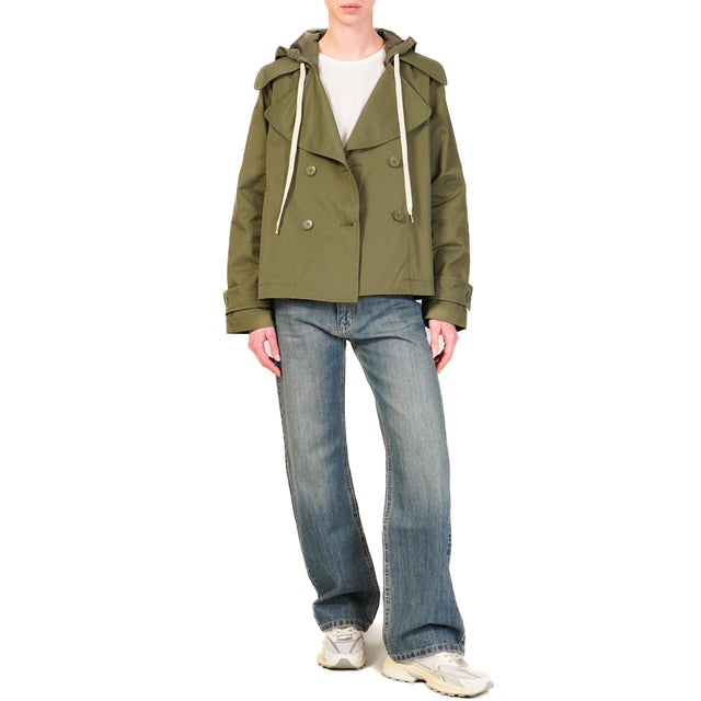 Tensione in-Trench in cotone con cappuccio nylon rimovibile - militare