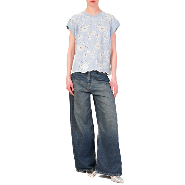 Tensione in-Blusa ricami con paillettes - cielo/burro