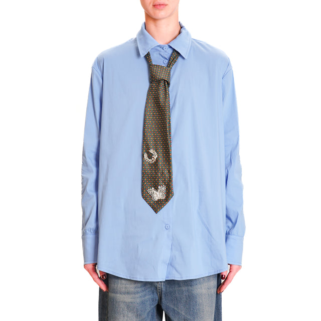 Tension in-Shirt with tie pin detail - light blue/green/leather