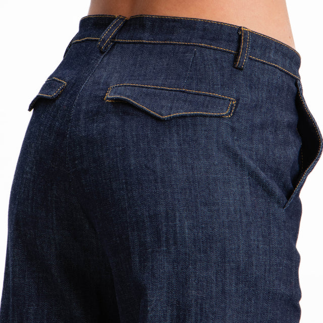 Tensione in-Pantalone tela ferma tasche francesi - denim scuro