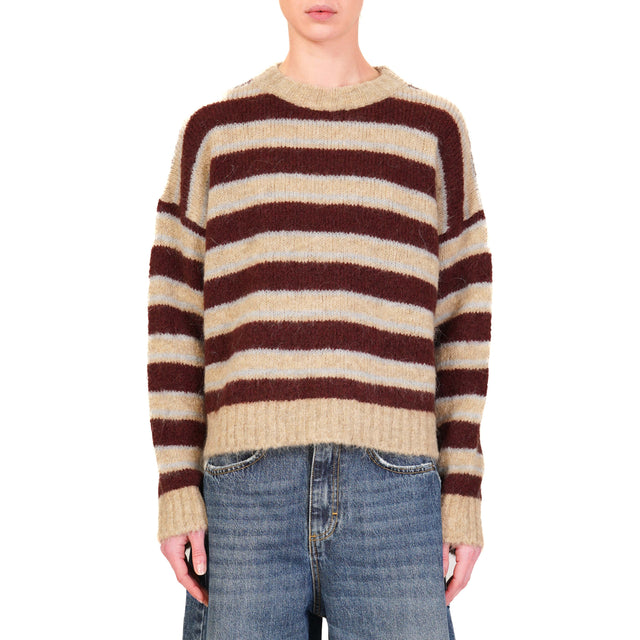 Tensione in-Maglia mohair elasticizzato a righe - beige/bordeaux/celeste