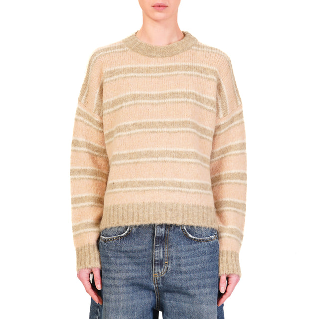 Tensione in-Maglia mohair elasticizzato a righe - beige/rosa/panna