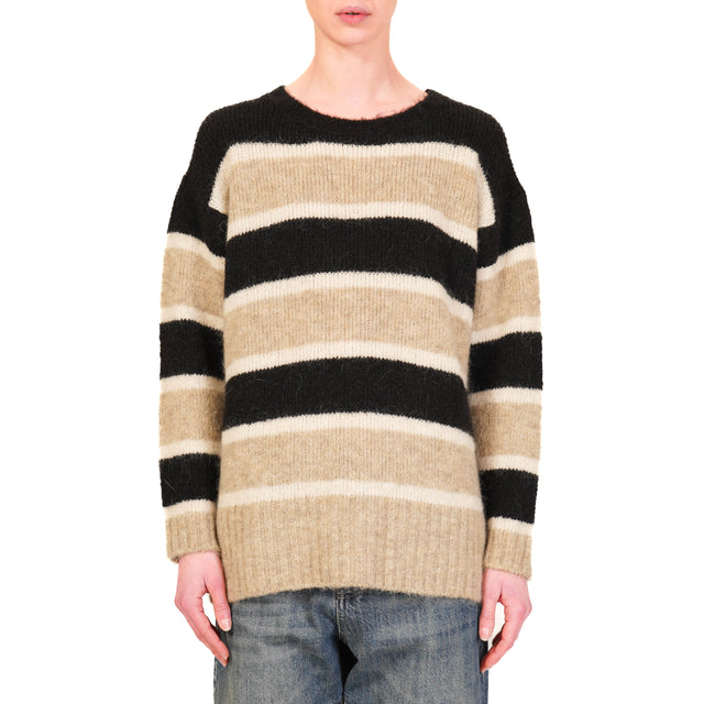 Tensione in-Maglia a righe mohair elasticizzato - beige/panna/nero