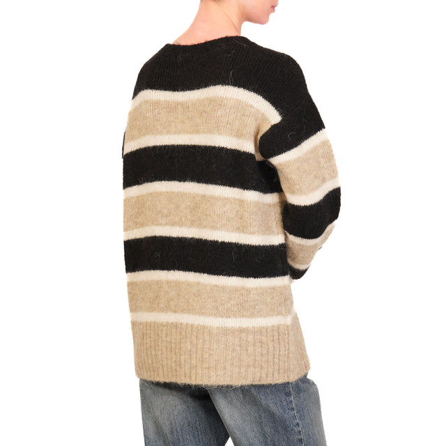 Tensione in-Maglia a righe mohair elasticizzato - beige/panna/nero