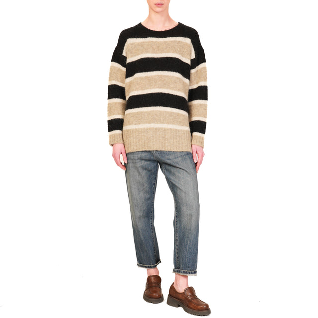 Tensione in-Maglia a righe mohair elasticizzato - beige/panna/nero