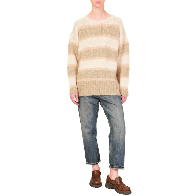 Tensione in-Maglia a righe mohair elasticizzato - beige/rosa/panna