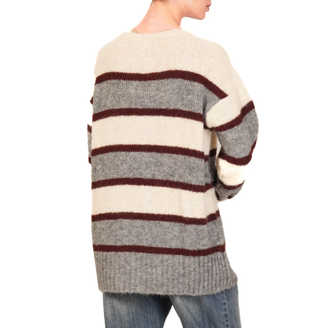 Tensione in-Maglia a righe mohair elasticizzato - grigio/bordeaux/panna