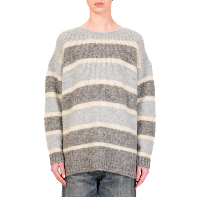 Tensione in-Maglia a righe mohair elasticizzato - grigio/panna/celeste