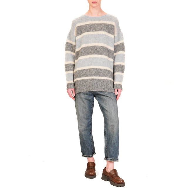 Tensione in-Maglia a righe mohair elasticizzato - grigio/panna/celeste