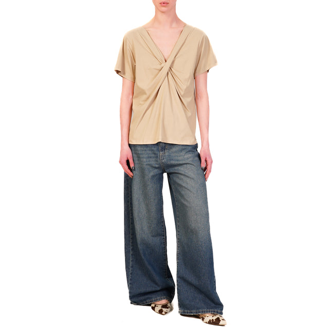 Tensione in-T-shirt scollo v - beige